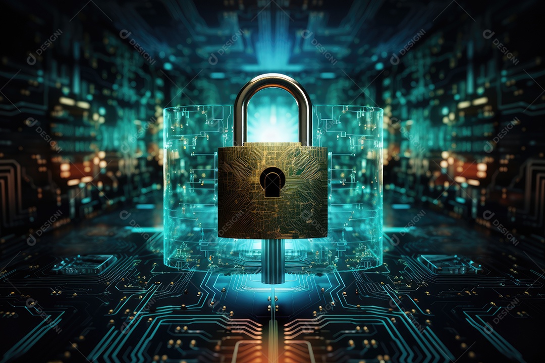 Uma imagem mostrando o contexto da proteção de dados cibernéticos e da tecnologia gerada por IA