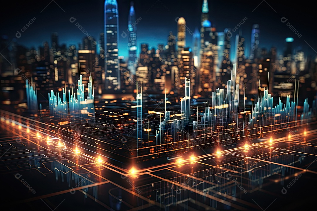 Diagramas de gráficos econômicos de segurança e financeiros em telas digitais Mercado de comércio mundial futuro e conceito econômico gerado por IA