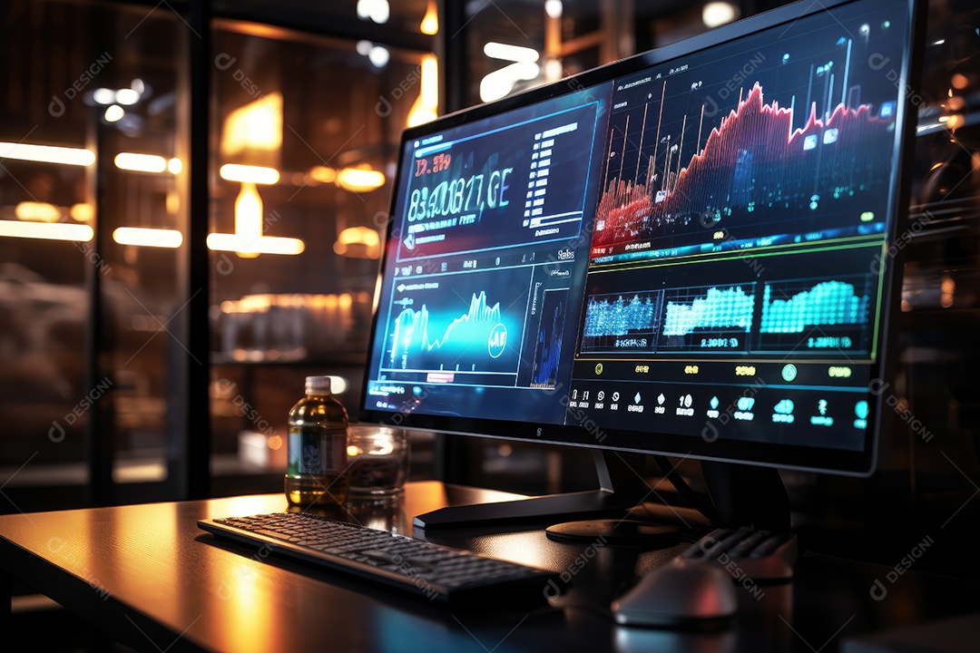 Diagramas de gráficos econômicos de segurança e financeiros em telas digitais Mercado de comércio mundial futuro e conceito econômico gerado por IA