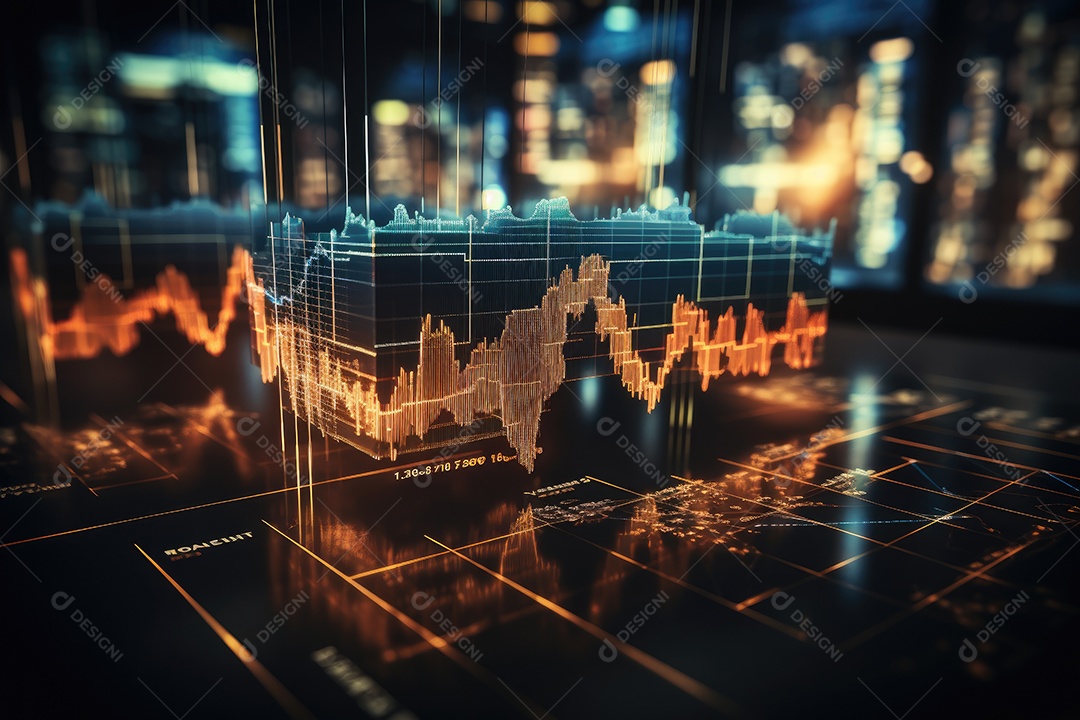 Diagramas de gráficos econômicos de segurança e financeiros em telas digitais Mercado de comércio mundial futuro e conceito econômico gerado por IA