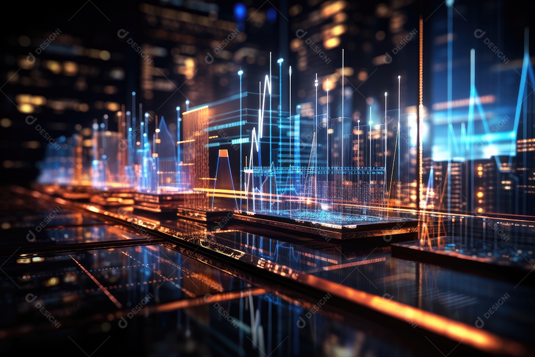 Diagramas de gráficos econômicos de segurança e financeiros em telas digitais Mercado de comércio mundial futuro e conceito econômico gerado por IA