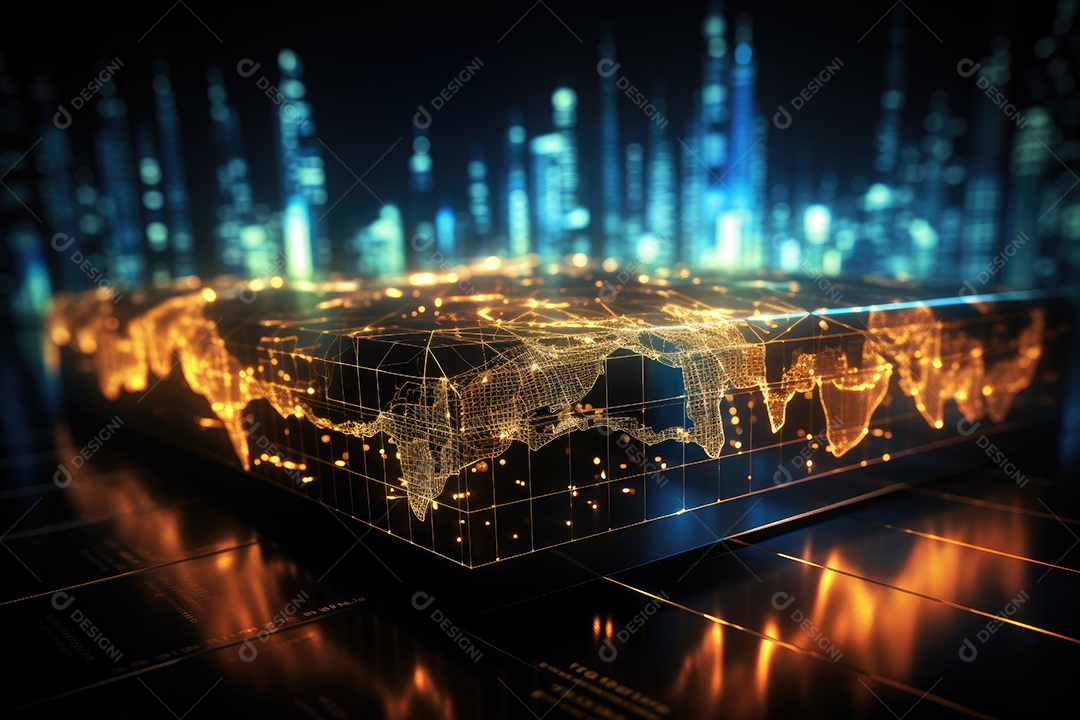 Diagramas de gráficos econômicos de segurança e financeiros em telas digitais Mercado de comércio mundial futuro e conceito econômico gerado por IA
