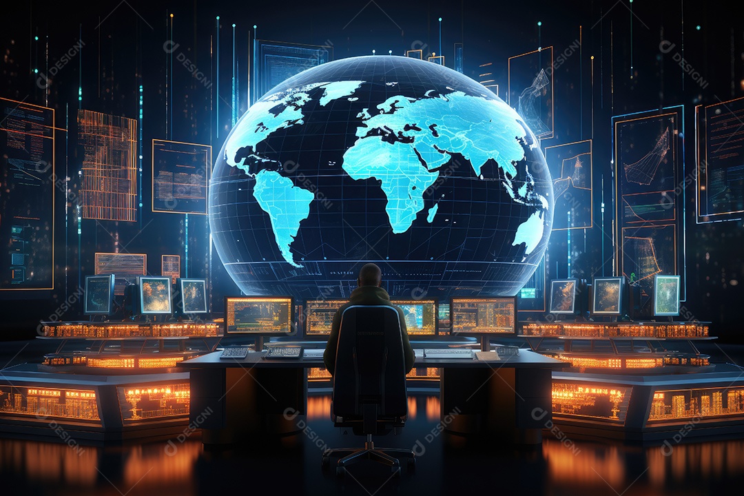 Diagramas de gráficos econômicos de segurança e financeiros em telas digitais Mercado de comércio mundial futuro e conceito econômico gerado por IA
