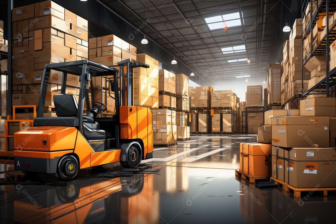 Indústrias que possuem armazéns ou áreas de armazenamento cheias de prateleiras e caixas de papelão por IA Generativa