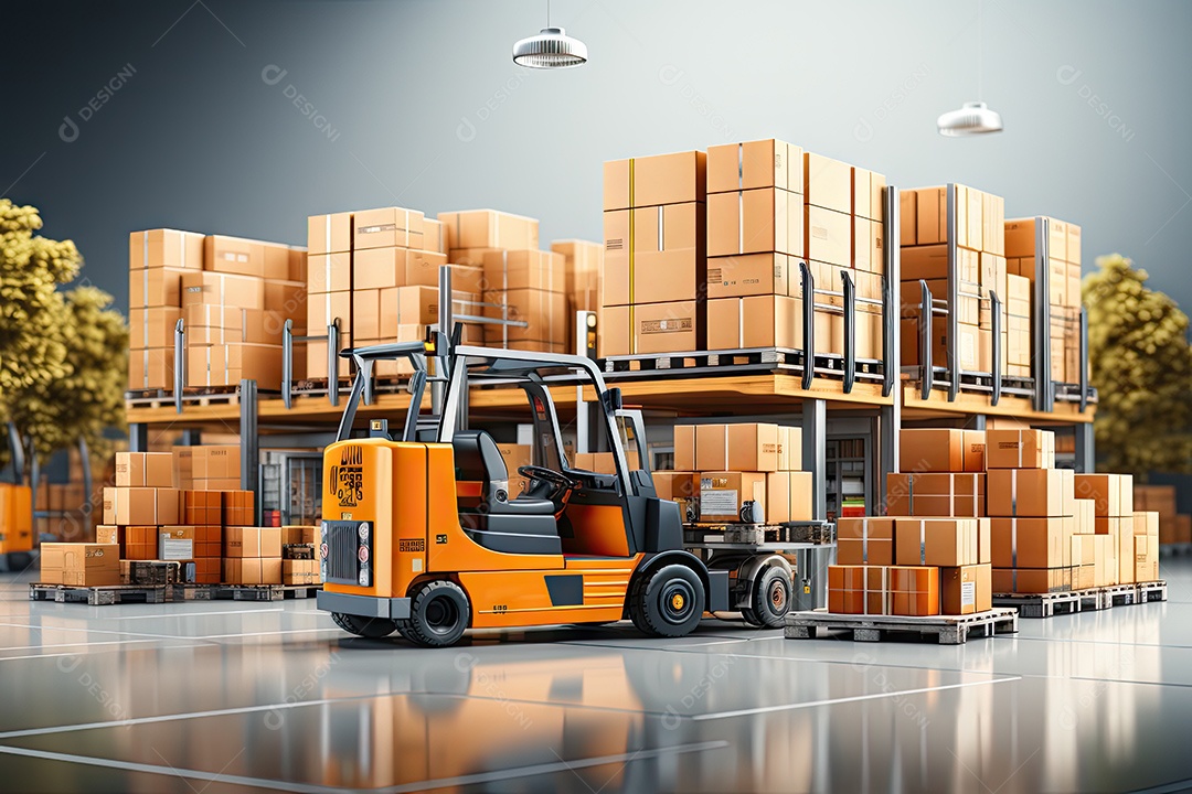 Indústrias que possuem armazéns ou áreas de armazenamento cheias de prateleiras e caixas de papelão por IA Generativa
