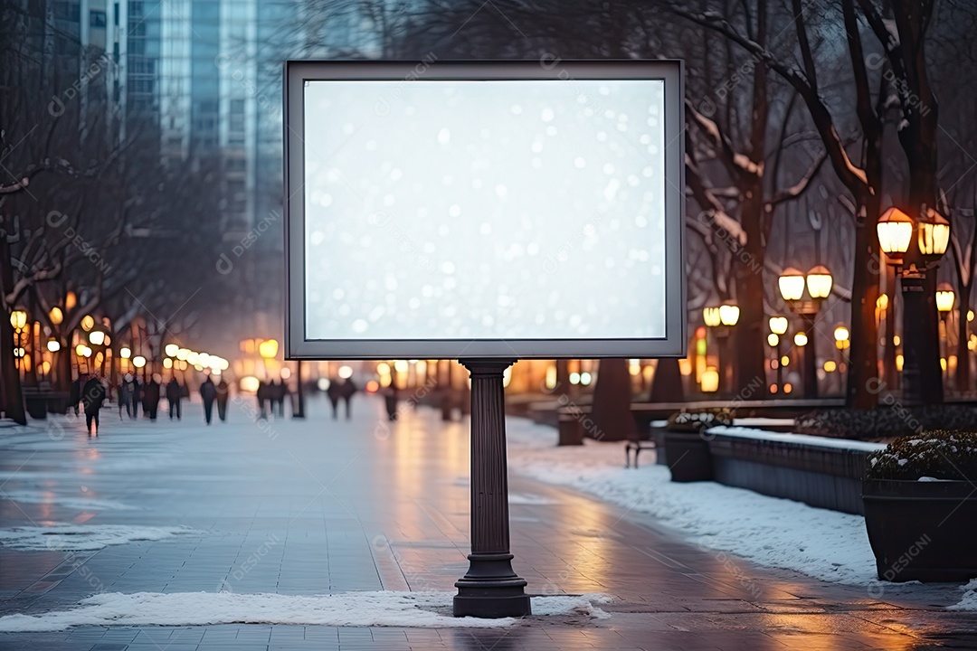 Outdoor ou display branco em branco publicidade fundo desfocado gerado por IA