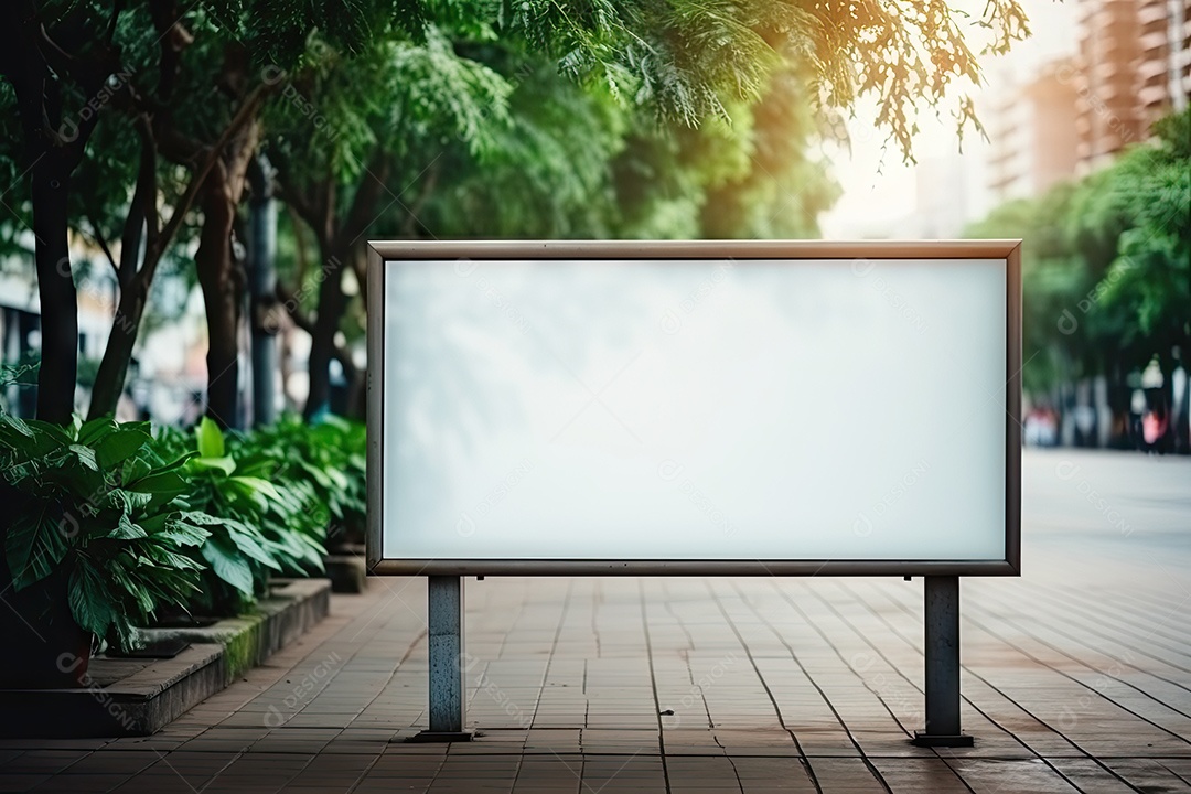 Outdoor ou display branco em branco publicidade fundo desfocado gerado por IA