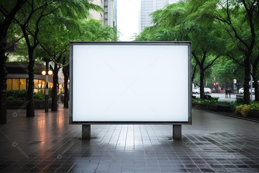 Outdoor ou display branco em branco publicidade fundo desfocado gerado por IA