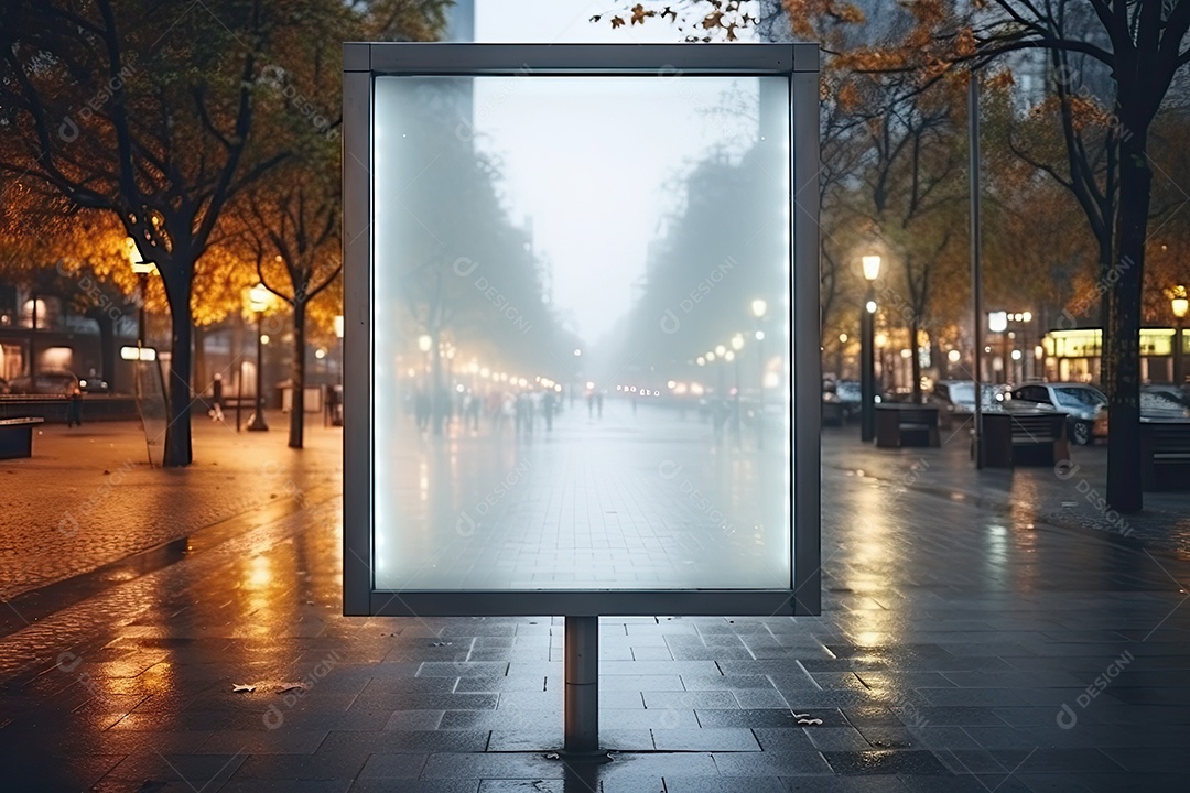 Outdoor ou display branco em branco publicidade fundo desfocado gerado por IA