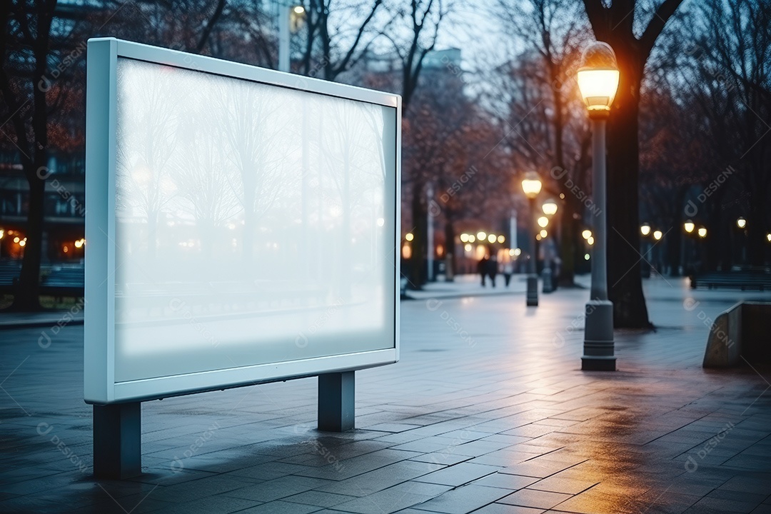 Outdoor ou display branco em branco publicidade fundo desfocado gerado por IA