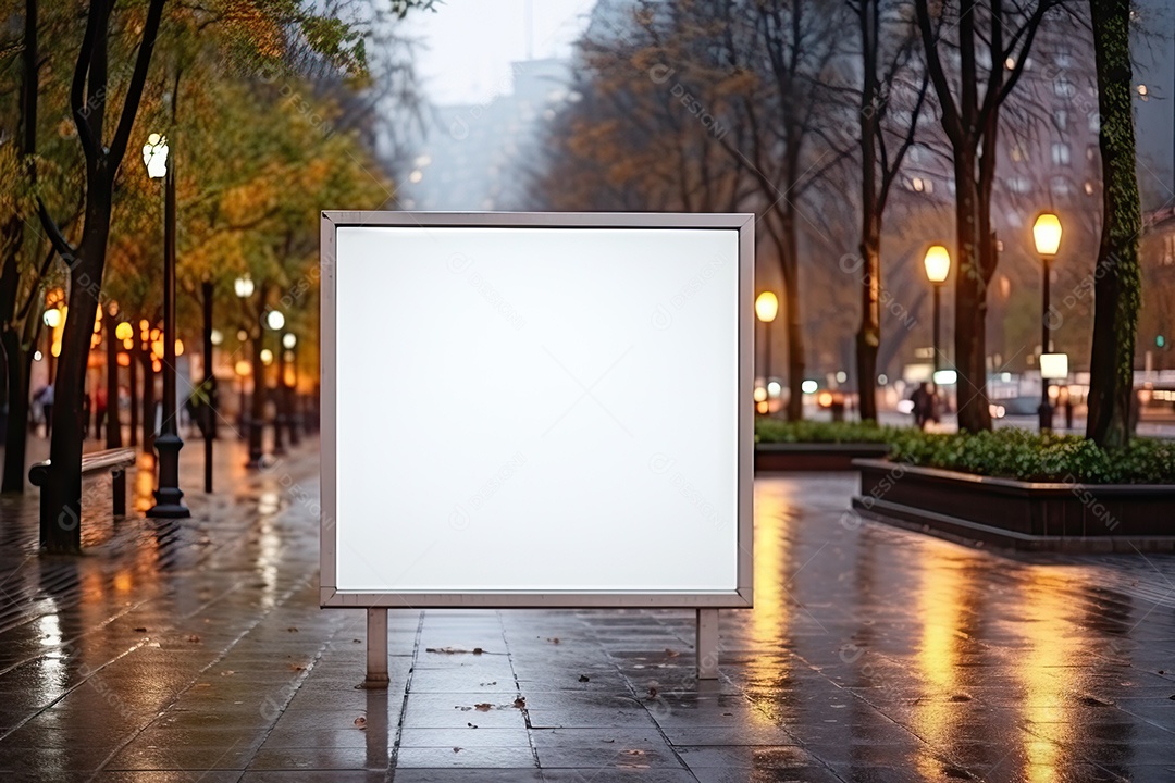 Outdoor ou display branco em branco publicidade fundo desfocado gerado por IA