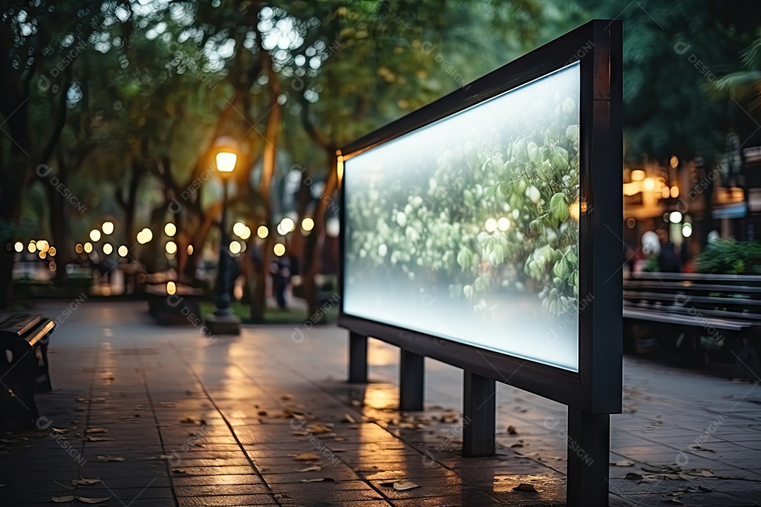 Outdoor ou display branco em branco publicidade fundo desfocado gerado por IA