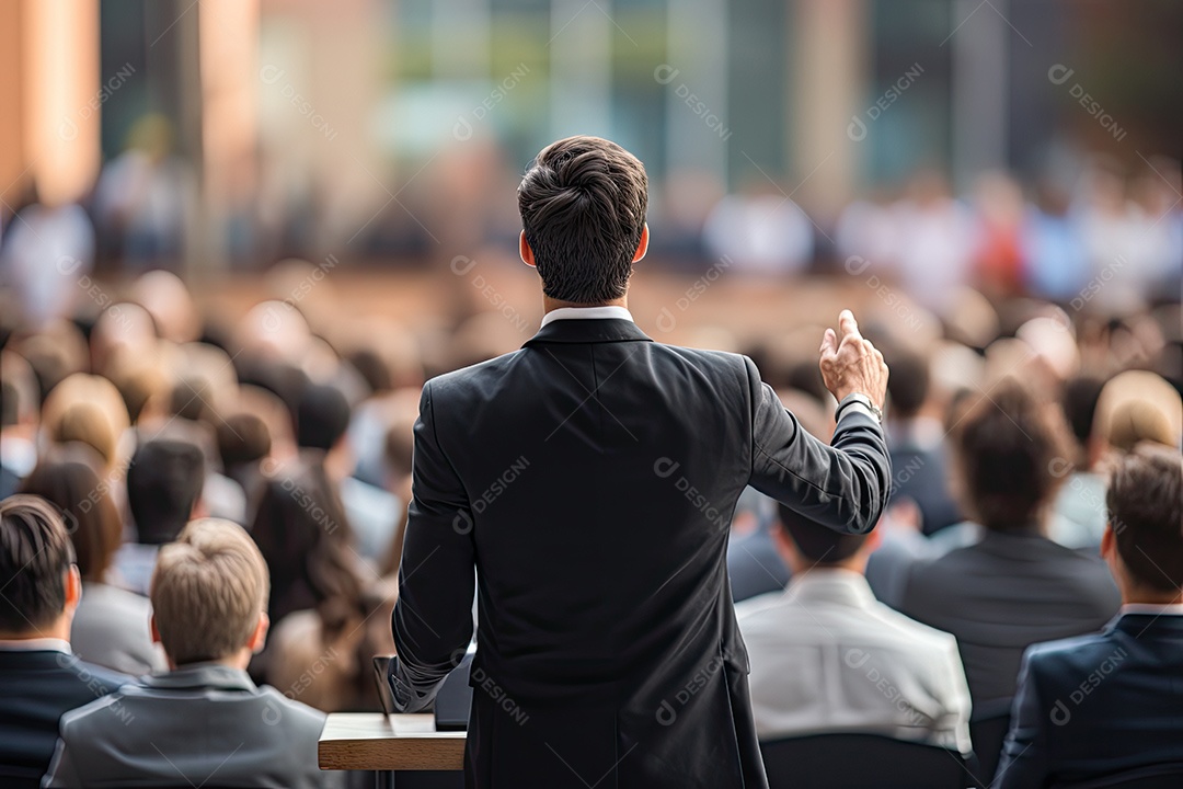 Visão traseira do homem de negócios se apresentando em frente às pessoas gerado por IA