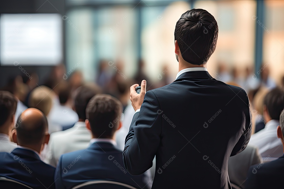 Visão traseira do homem de negócios se apresentando em frente às pessoas gerado por IA