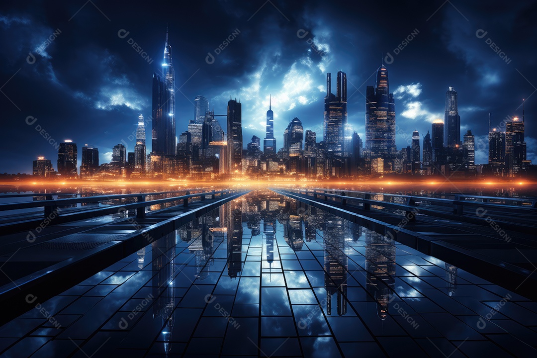 Fundo de paisagem urbana com noite escura e cibernética gerado por IA