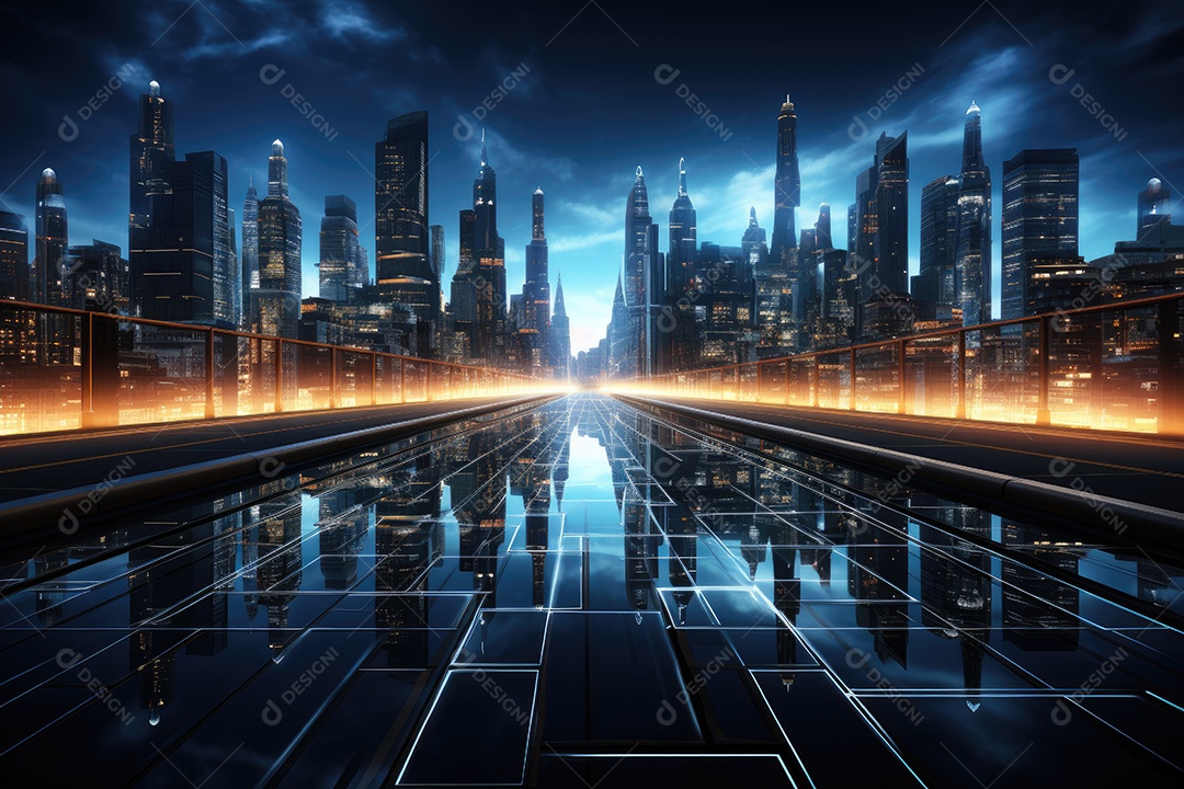 Fundo de paisagem urbana com noite escura e cibernética gerado por IA