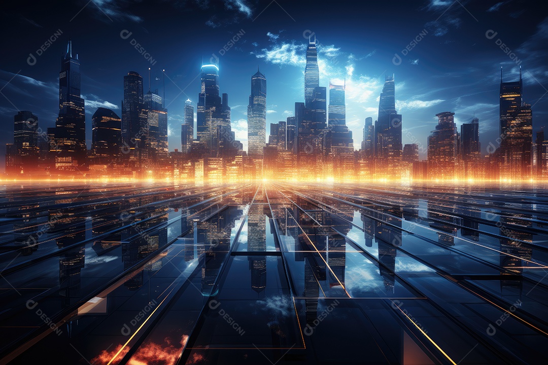 Fundo de paisagem urbana com noite escura e cibernética gerado por IA