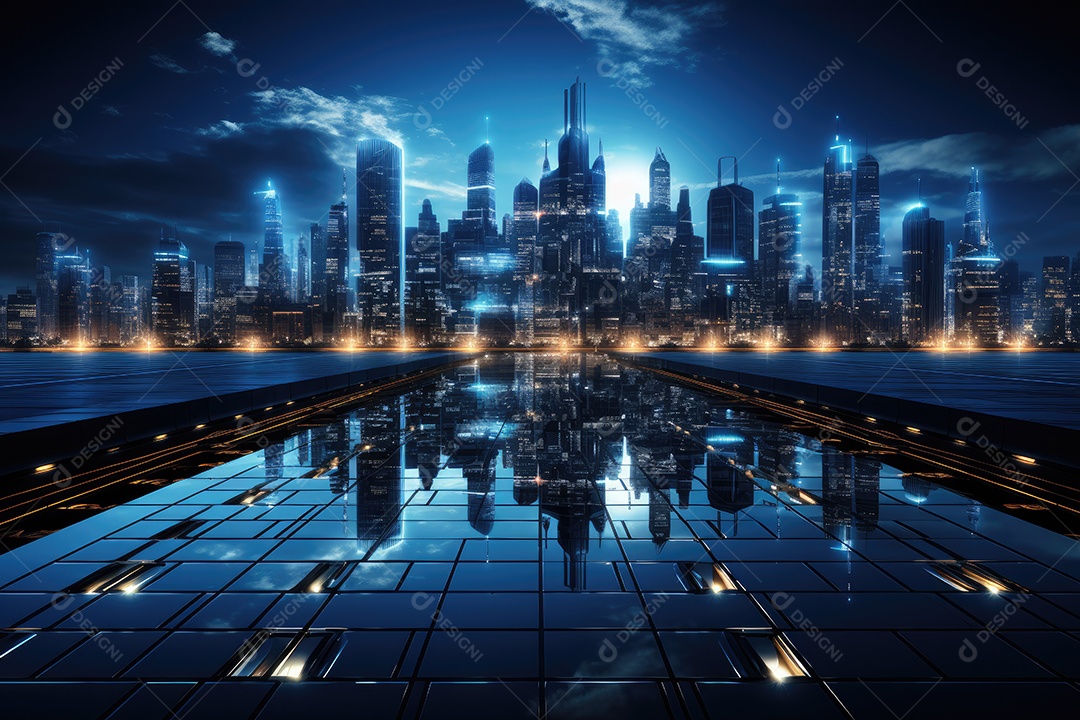 Fundo de paisagem urbana com noite escura e cibernética gerado por IA