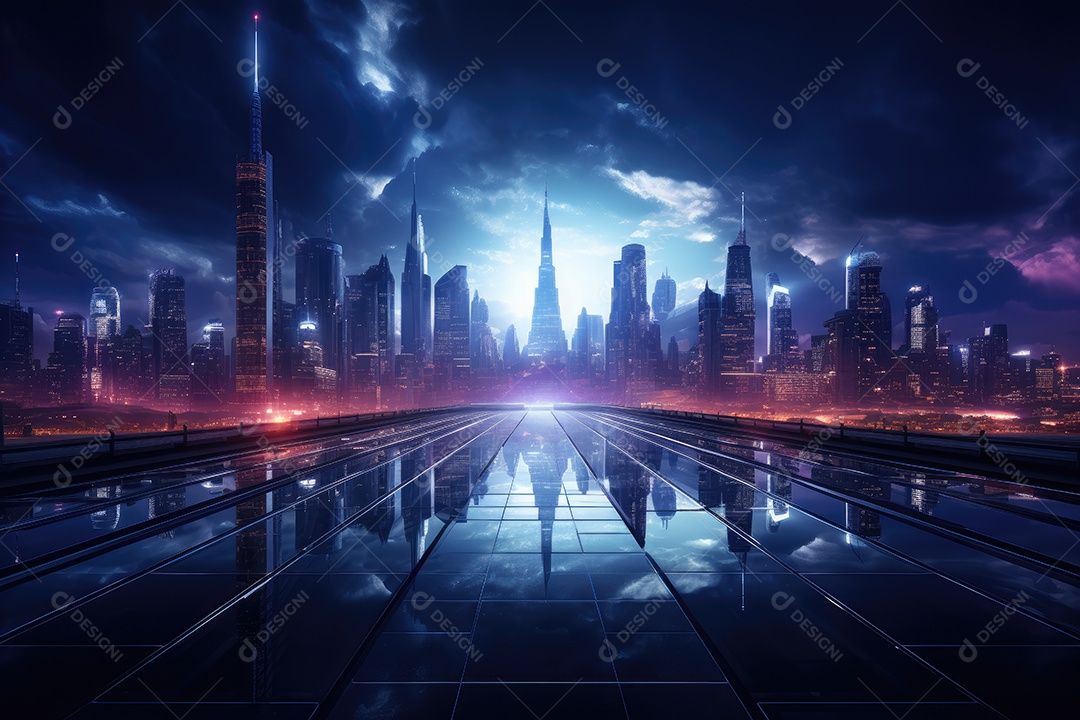 Fundo de paisagem urbana com noite escura e cibernética gerado por IA