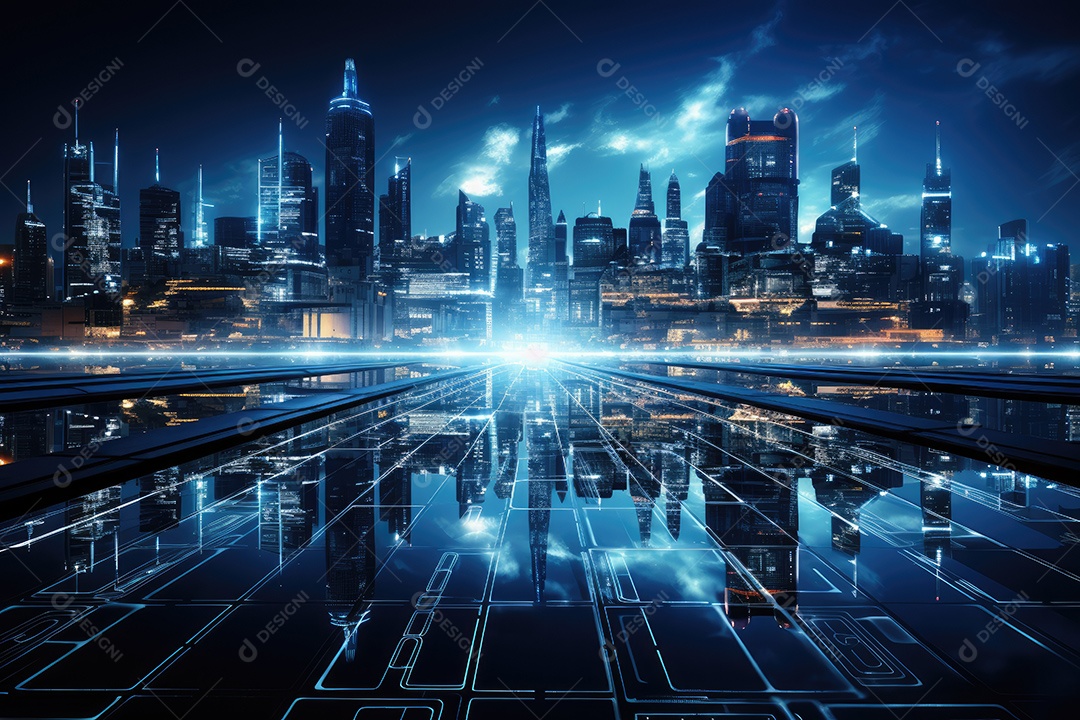 Fundo de paisagem urbana com noite escura e cibernética gerado por IA