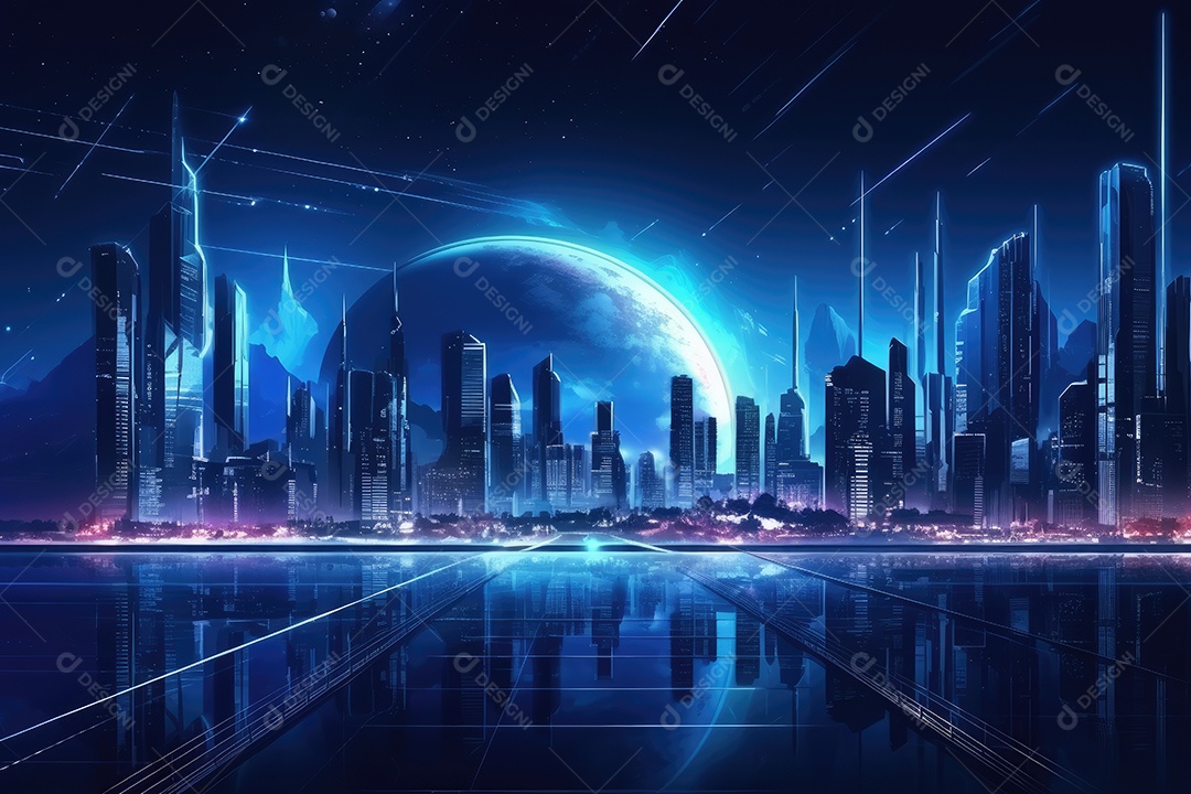 Fundo de paisagem urbana com noite escura e cibernética gerado por IA