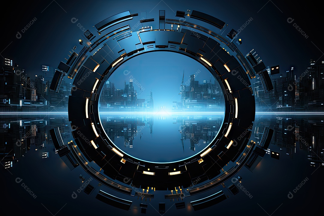 Tecnologia abstrata holograma elemento de luz neon círculo inovação vitalidade em design futurista gerado por IA