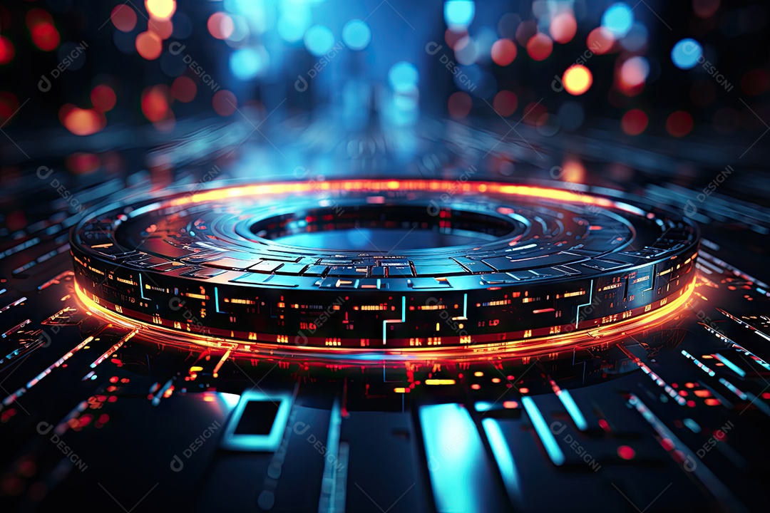 Tecnologia abstrata holograma elemento de luz neon círculo inovação vitalidade em design futurista gerado por IA