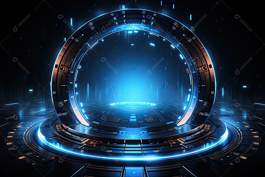 Tecnologia abstrata holograma elemento de luz neon círculo inovação vitalidade em design futurista gerado por IA