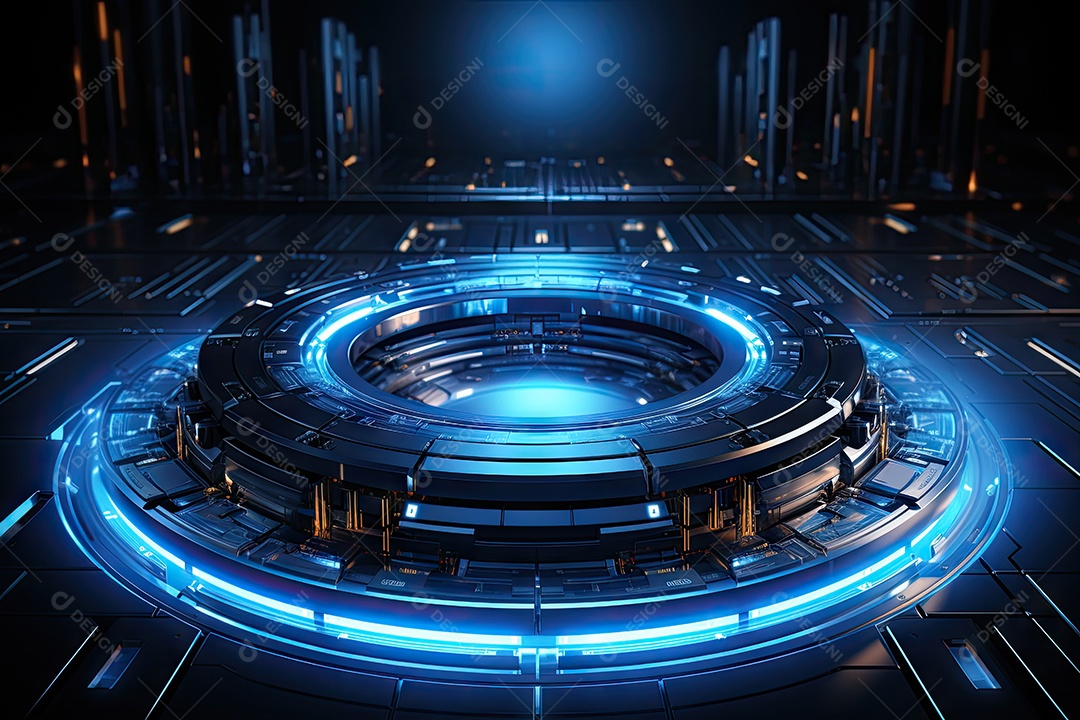 Tecnologia abstrata holograma elemento de luz neon círculo inovação vitalidade em design futurista gerado por IA