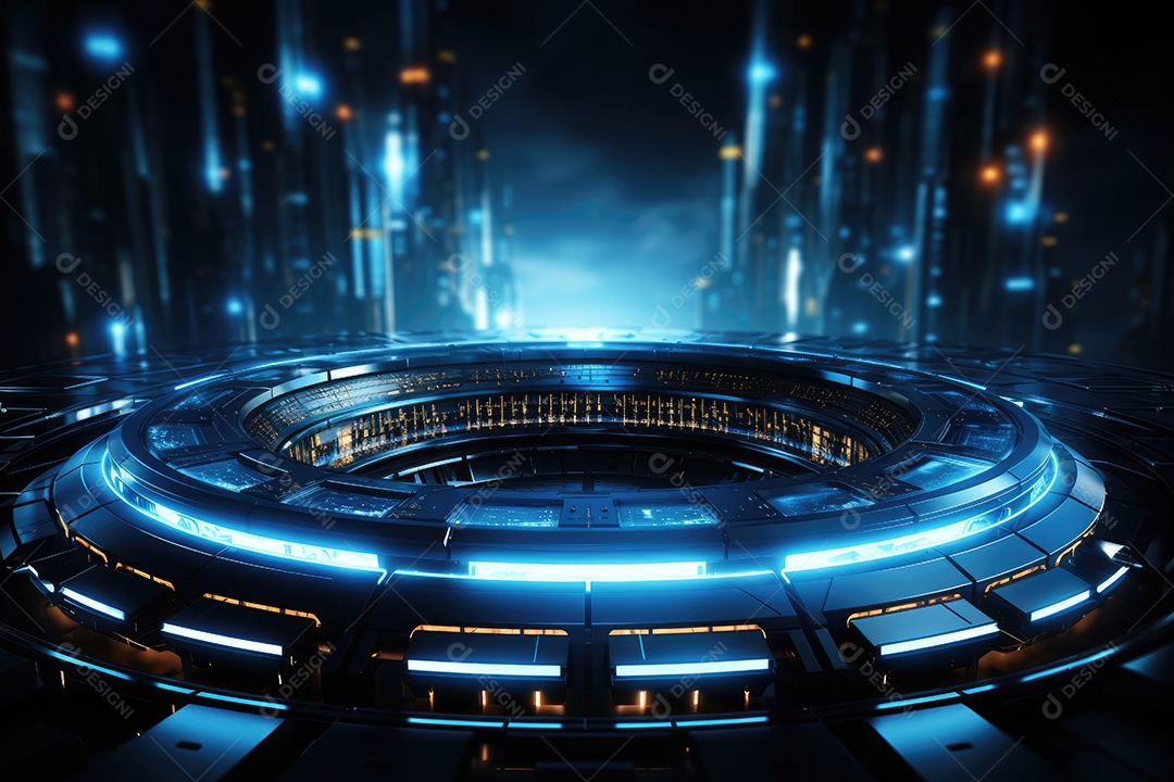 Tecnologia abstrata holograma elemento de luz neon círculo inovação vitalidade em design futurista gerado por IA