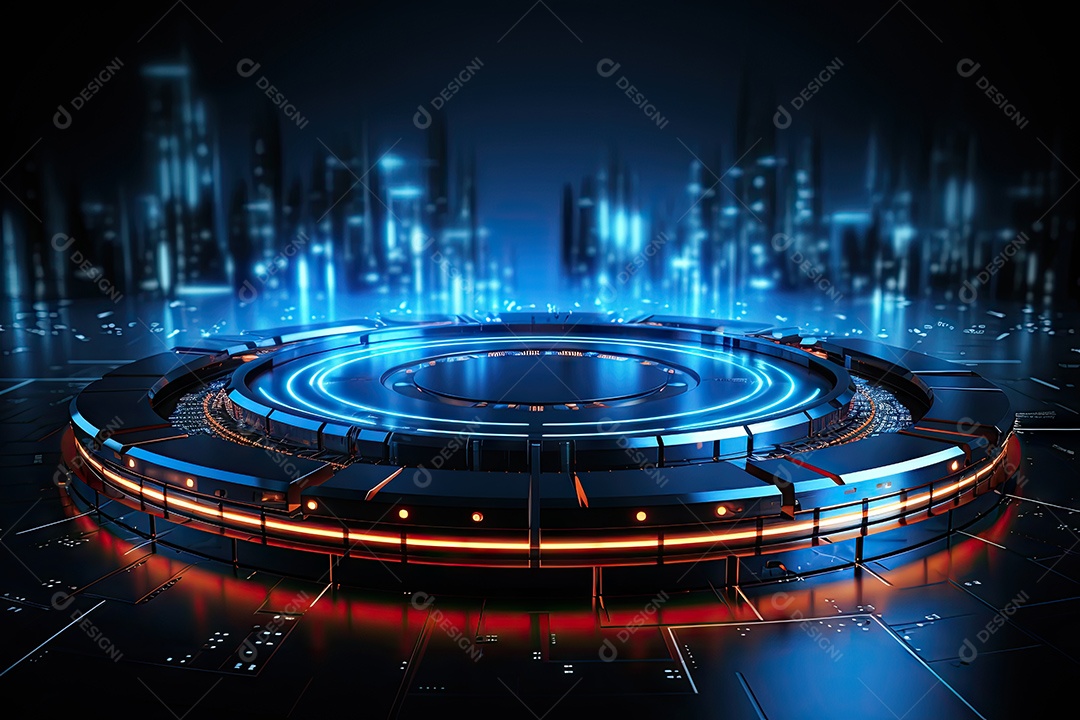 Tecnologia abstrata holograma elemento de luz neon círculo inovação vitalidade em design futurista gerado por IA