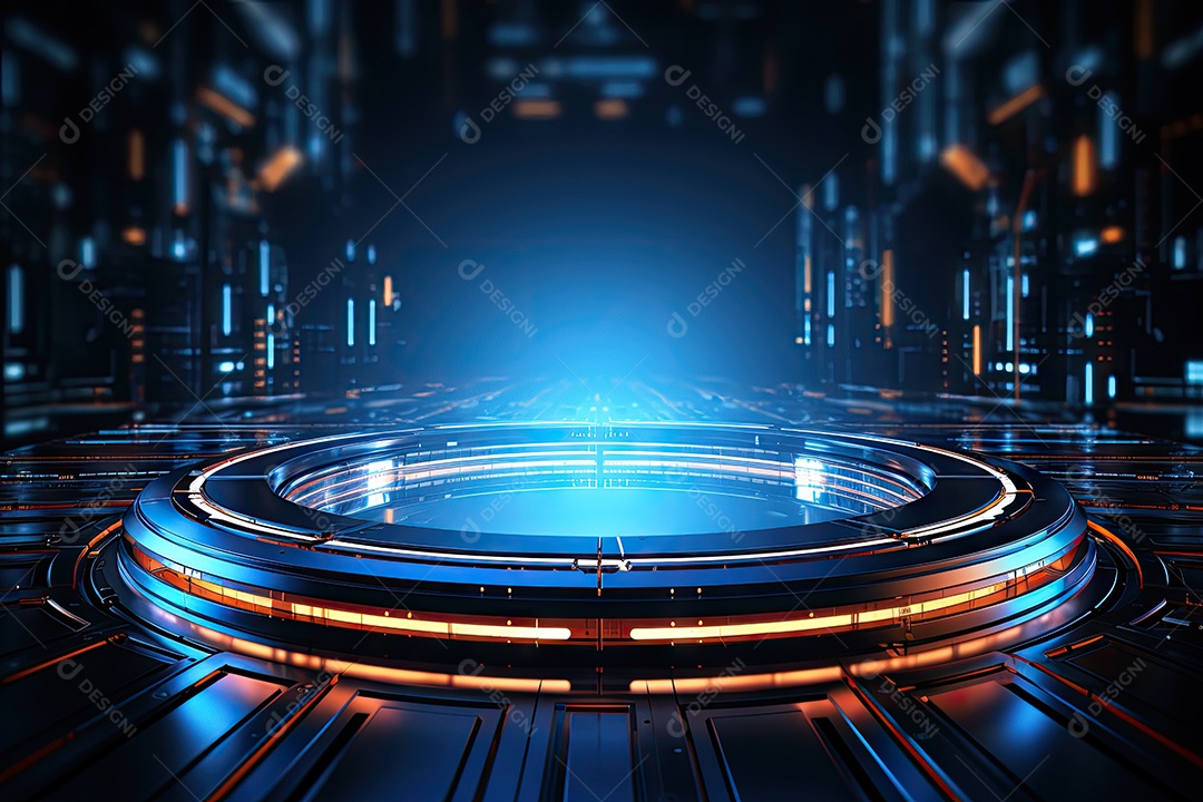 Tecnologia abstrata holograma elemento de luz neon círculo inovação vitalidade em design futurista gerado por IA