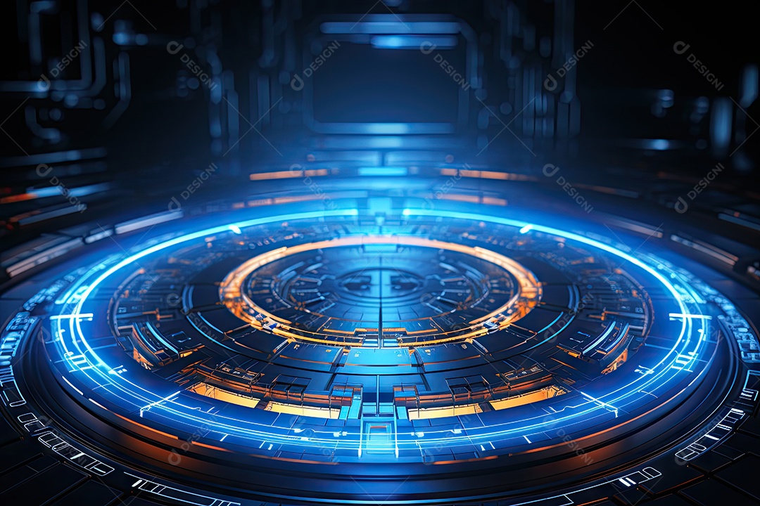 Tecnologia abstrata holograma elemento de luz neon círculo inovação vitalidade em design futurista gerado por IA