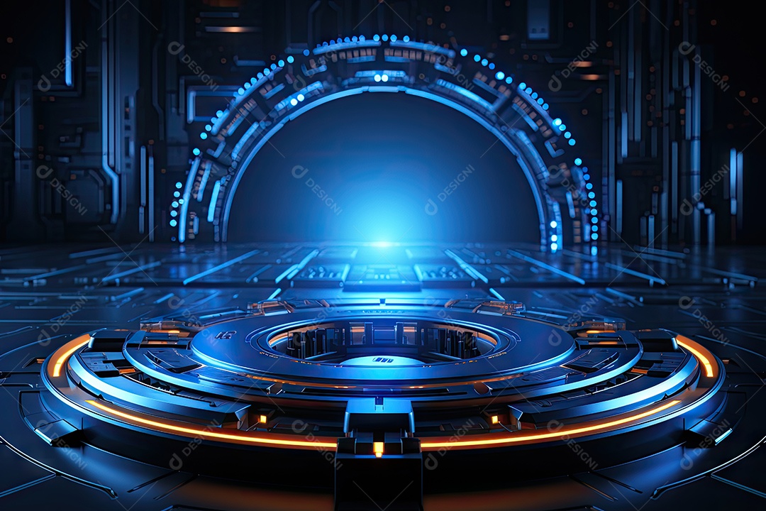 Tecnologia abstrata holograma elemento de luz neon círculo inovação vitalidade em design futurista gerado por IA