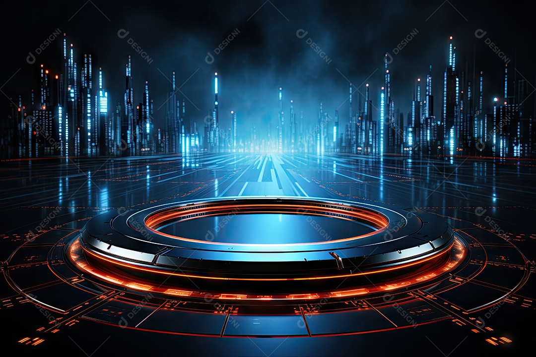 Tecnologia abstrata holograma elemento de luz neon círculo inovação vitalidade em design futurista gerado por IA