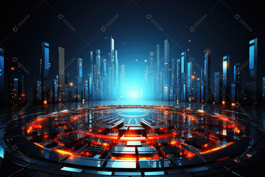 Tecnologia abstrata holograma elemento de luz neon círculo inovação vitalidade em design futurista gerado por IA