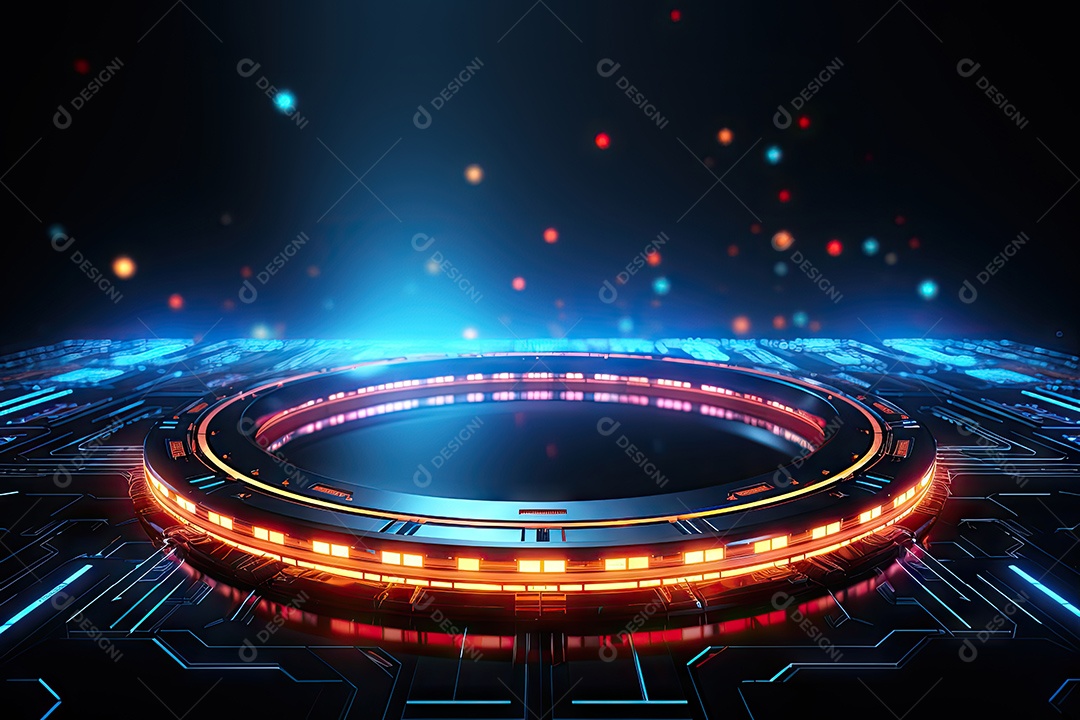 Tecnologia abstrata holograma elemento de luz neon círculo inovação vitalidade em design futurista gerado por IA