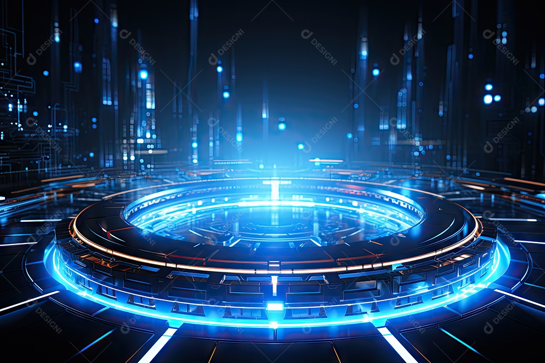 Tecnologia abstrata holograma elemento de luz neon círculo inovação vitalidade em design futurista gerado por IA