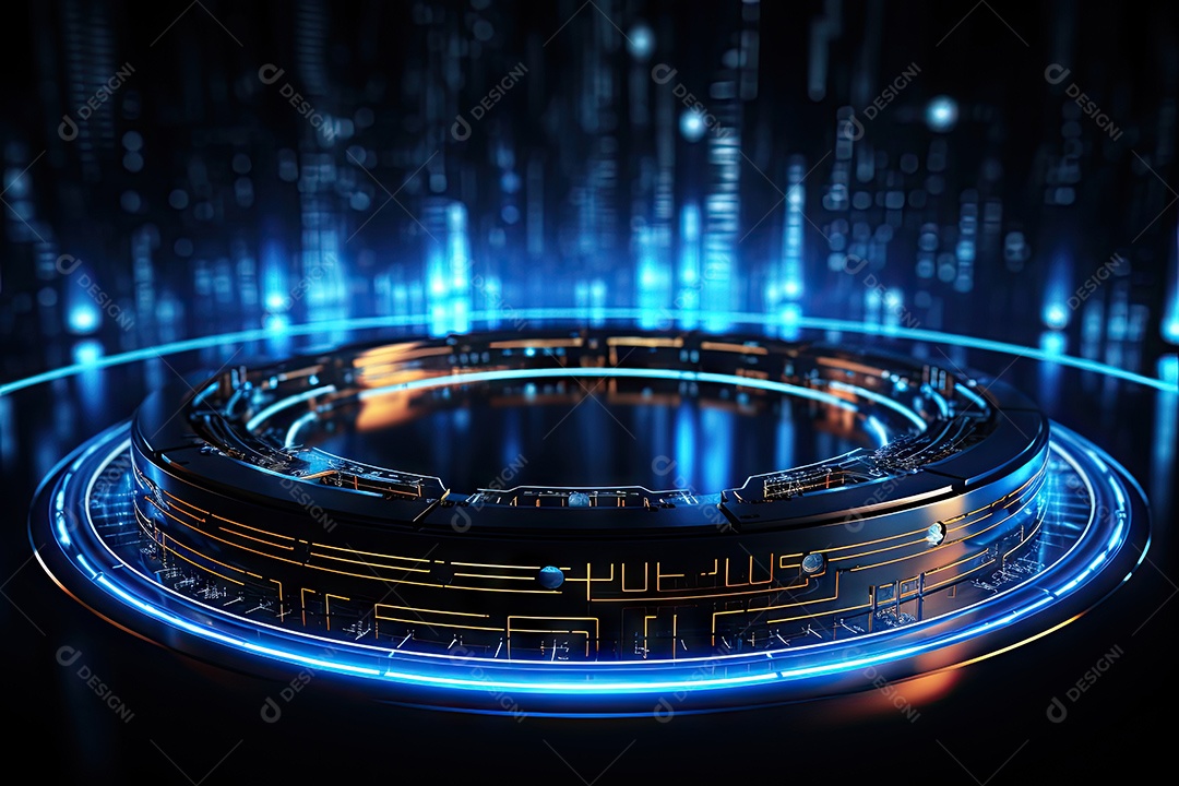 Tecnologia abstrata holograma elemento de luz neon círculo inovação vitalidade em design futurista gerada por IA