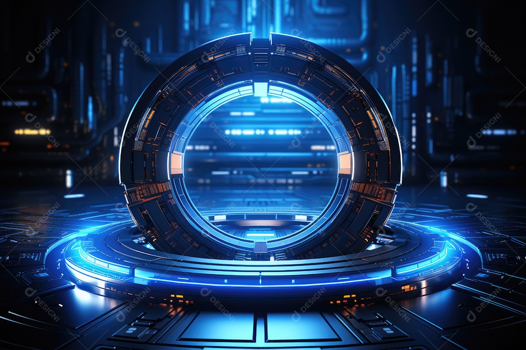 Tecnologia abstrata holograma elemento de luz neon círculo inovação vitalidade em design futurista gerada por IA