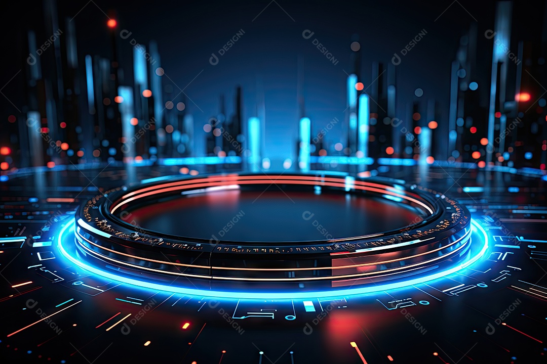 Tecnologia abstrata holograma elemento de luz neon círculo inovação vitalidade em design futurista gerada por IA