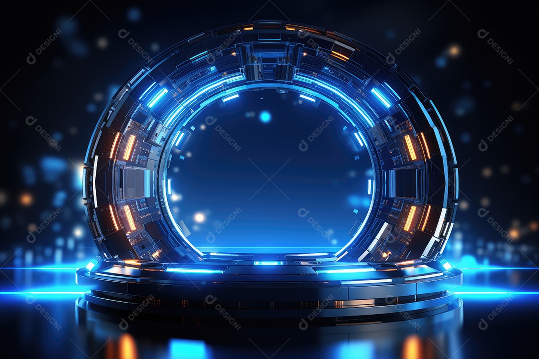 Tecnologia abstrata holograma elemento de luz neon círculo inovação vitalidade em design futurista gerada por IA