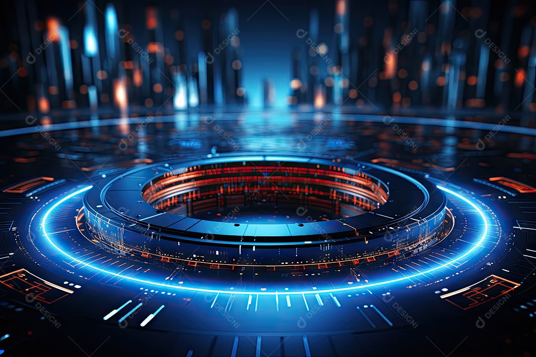 Tecnologia abstrata holograma elemento de luz neon círculo inovação vitalidade em design futurista gerada por IA