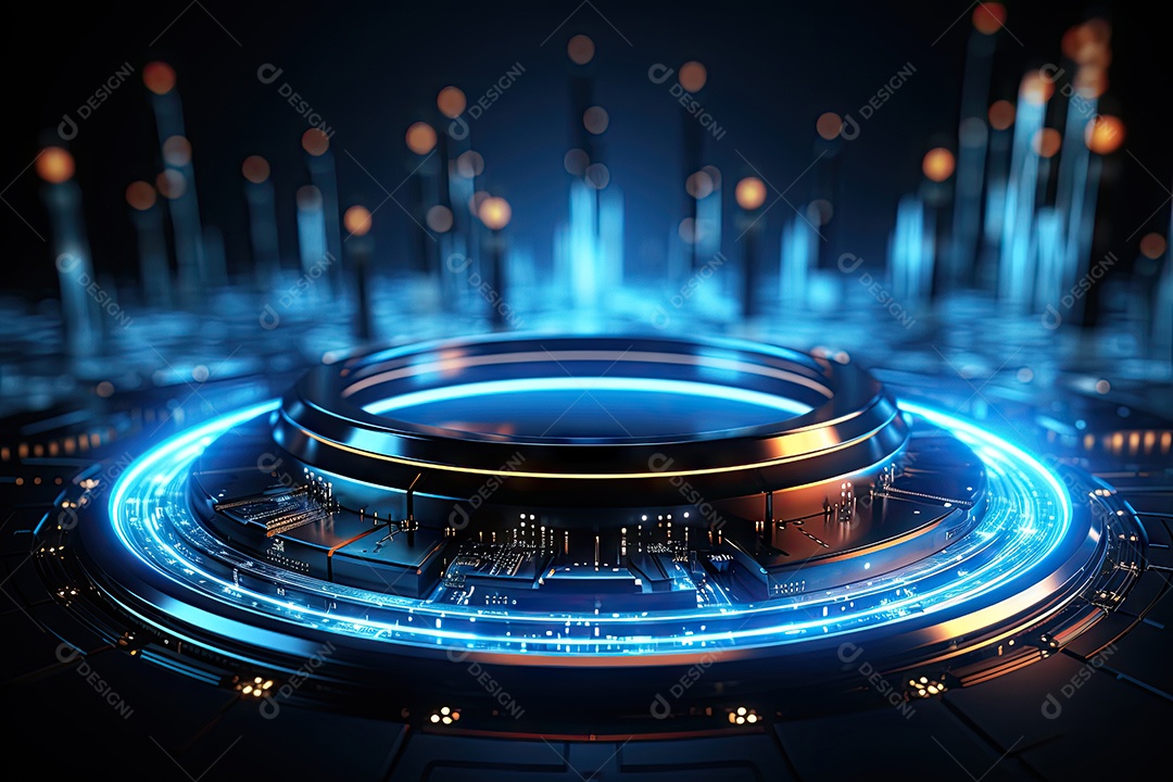 Tecnologia abstrata holograma elemento de luz neon círculo inovação vitalidade em design futurista gerada por IA