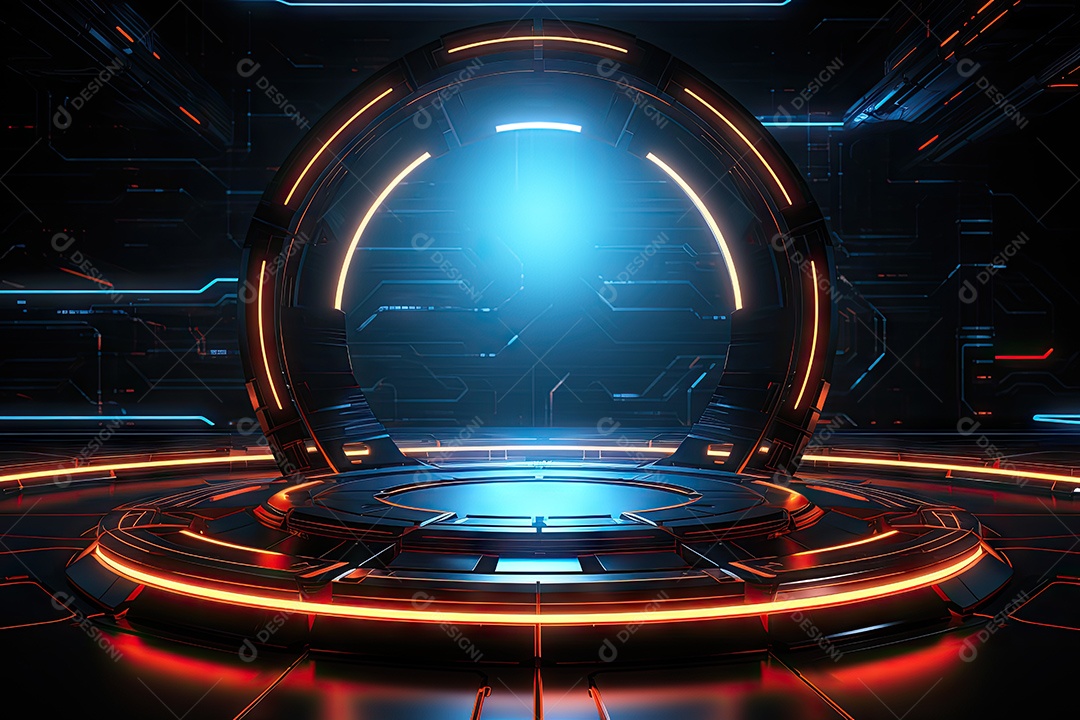 Tecnologia abstrata holograma elemento de luz neon círculo inovação vitalidade em design futurista gerada por IA