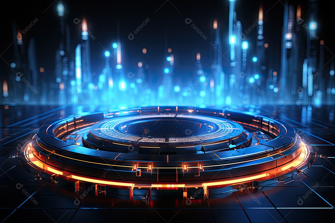 Tecnologia abstrata holograma elemento de luz neon círculo inovação vitalidade em design futurista gerada por IA