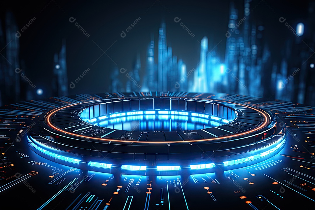 Tecnologia abstrata holograma elemento de luz neon círculo inovação vitalidade em design futurista gerada por IA