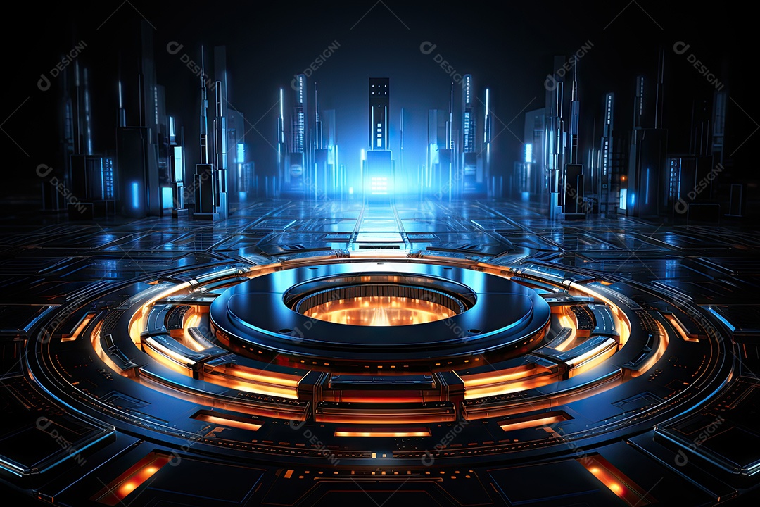 Tecnologia abstrata holograma elemento de luz neon círculo inovação vitalidade em design futurista gerada por IA