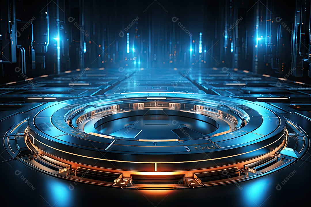 Tecnologia abstrata holograma elemento de luz neon círculo inovação vitalidade em design futurista gerada por IA