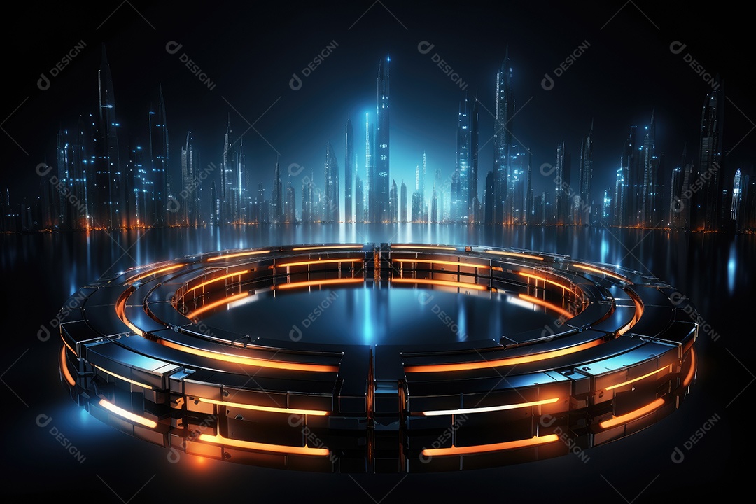 Tecnologia abstrata holograma elemento de luz neon círculo inovação vitalidade em design futurista gerada por IA